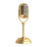 A gleaming golden microphone a symbol of performance and broadcasting stands elegantly against a stark transparent background Gold Microphone png