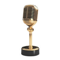A retro gold microphone a symbol of vocal expression and timeless recording technology against a transparent backdrop Perfect for audio design png