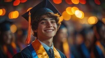 A young man in a graduation cap and gown photo