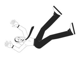 Falling blonde businesswoman with shocked expression 2D line character. Unexpected failure. Female office worker with raised hands isolated ink outline person. Monochromatic spot illustration vector
