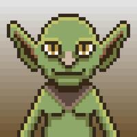 Pixel art of a green goblin character illustration, ideal for game assets or retro style designs also bring a nostalgic 8-bit feel touch. vector