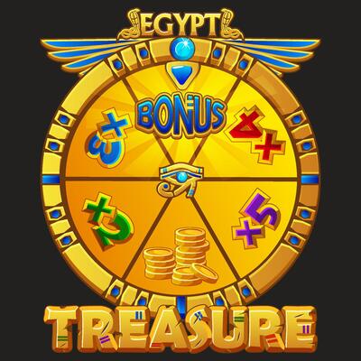 Wheel of fortune in Egyptian style for UI game, slots and casino. Icons on separate layers Egyptian treasure. Spinning and winning award or BONUS.
