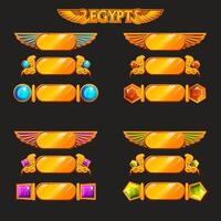 Egyptian game ui icon of border or buttons with wings. Cartoon set of treasure ancient. Egypt frame asset made of gold with gem stones for game development vector
