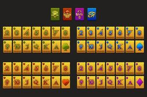 Egyptian Full deck of playing cards. Set with isolated golden cards for Poker or Solitaire game UI. Each card on a separate layer. vector