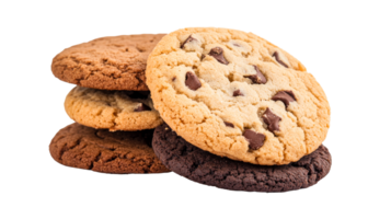 Assorted cookies stack on black background, bakery goods, cut out transparent png