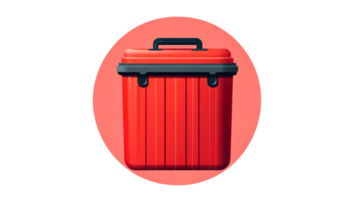 Red cooler with handle for camping, picnic, cut out transparent png