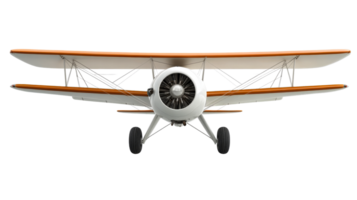 Biplane with visible engine and struts, front view, cut out transparent png