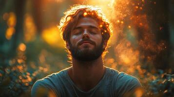 A man with his eyes closed in the sun photo