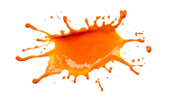 Orange Paint Splatter Explosion on Black Background, cut out transparent png