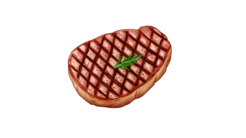 Grilled steak garnished with rosemary, food illustration, cut out transparent png