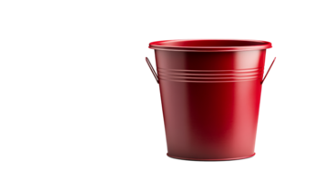 Shiny red bucket, shiny metal container for planting, cut out transparent png