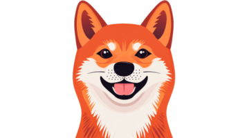 Smiling Shiba Inu portrait, cartoon illustration style, cut out transparent png