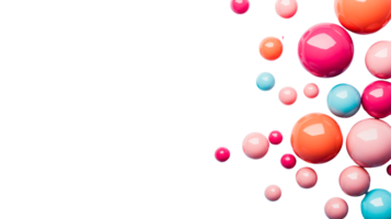 Glossy colorful spheres in the right part on black background, cut out transparent png