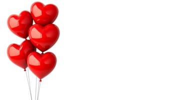 Shiny red heart shaped balloons bunch render, cut out transparent png