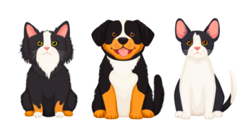 Two cats and a dog sit side by side , cut out transparent png