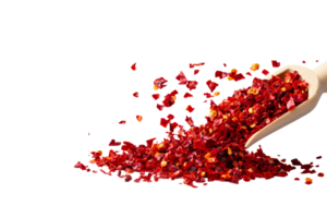 Red chili pepper flakes with scoop, spice culinary ingredient, cut out transparent png