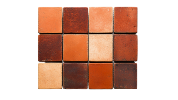 Terracotta tiles array, square bricks pattern, construction materials, cut out transparent png