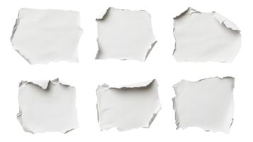 Torn paper sheets on black backdrop, isolated texture, cut out transparent png