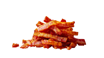 Stack of crispy fried bacon strips, cut out transparent png