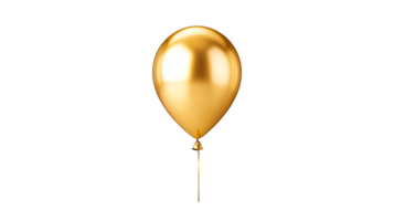 Golden balloon rendering with string decoration, isolated and transparent png