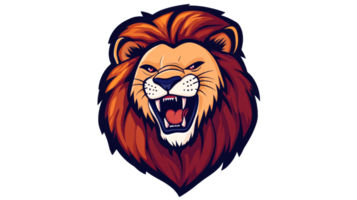 Angry lion roars fiercely with sharp teeth in cartoon style, cut out transparent png