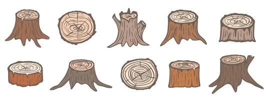 Old stumps of different trees set vector