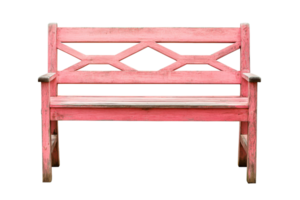 Rustic weathered pink wooden bench, isolated design element, cut out transparent png