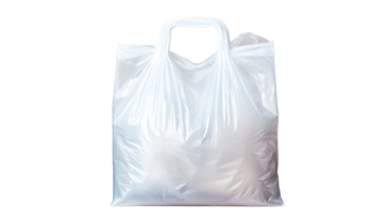 Empty white plastic bag with handles, isolated, ready for groceries, cut out transparent png