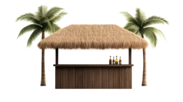 Beach hut bar with palms, tropical resort, isolated, cut out transparent png