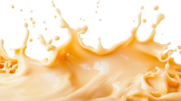 Splash of custard-colored liquid over waffle, cut out transparent png