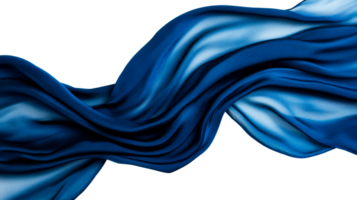 Flowing Blue Fabric, Textile Wave, Elegant Cloth on Black, cut out transparent png