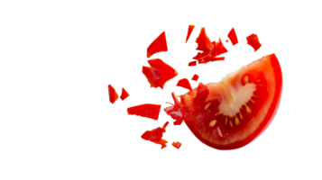 Sliced Tomato, Explosion, Edible Piece, Red Pulp and Seeds, cut out transparent png
