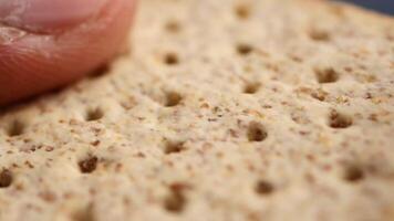 Close up of cracking a crisp whole grain cracker video