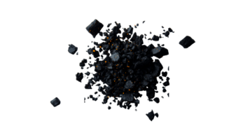 Rock fragmentation with glowing elements, explosion of debris, cut out transparent png