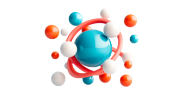 Sphere arrangement with ring in 3D render style on black, cut out transparent png