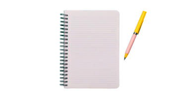 Notebook with lines and pen on dark background, cut out transparent png