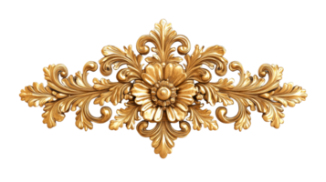 Golden ornamental floral design with intricate details, cut out transparent png