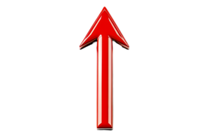 Shiny red arrow points up, metallic effect, way forward, cut out transparent png