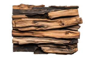 Stacked oak wood planks showing knots and texture, cut out transparent png