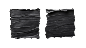 Torn black paper sheets with rough edges, crumpled texture, cut out transparent png
