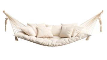 Cozy hammock with cushions on transparent background for relaxation png