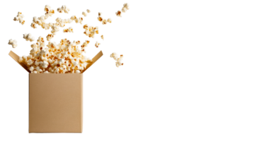 Popcorn bursts from an open box on a transparent background png
