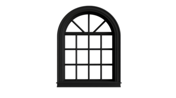 Elegant black arched window design with grid structure png
