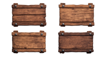 Wooden signboards with a rustic design on a transparent background png