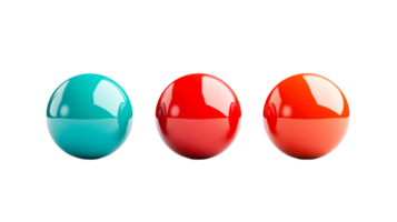 Glossy red, orange, and turquoise transparent spheres png