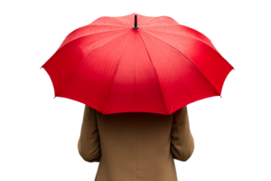 Bright red umbrella held against rain on a gloomy day png