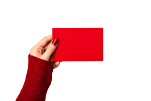 Holding a red card with a cozy sweater on a transparent background png