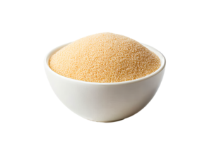 Dry amaranth grain in a white bowl on a transparent background png