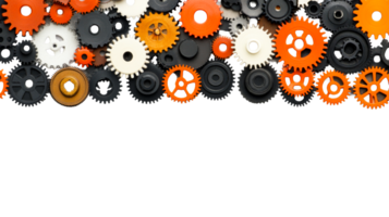 Colorful gears and cogs on a transparent background for design use png