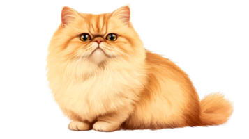 Red Persian cat with fluffy fur sitting portrait, cut out transparent png